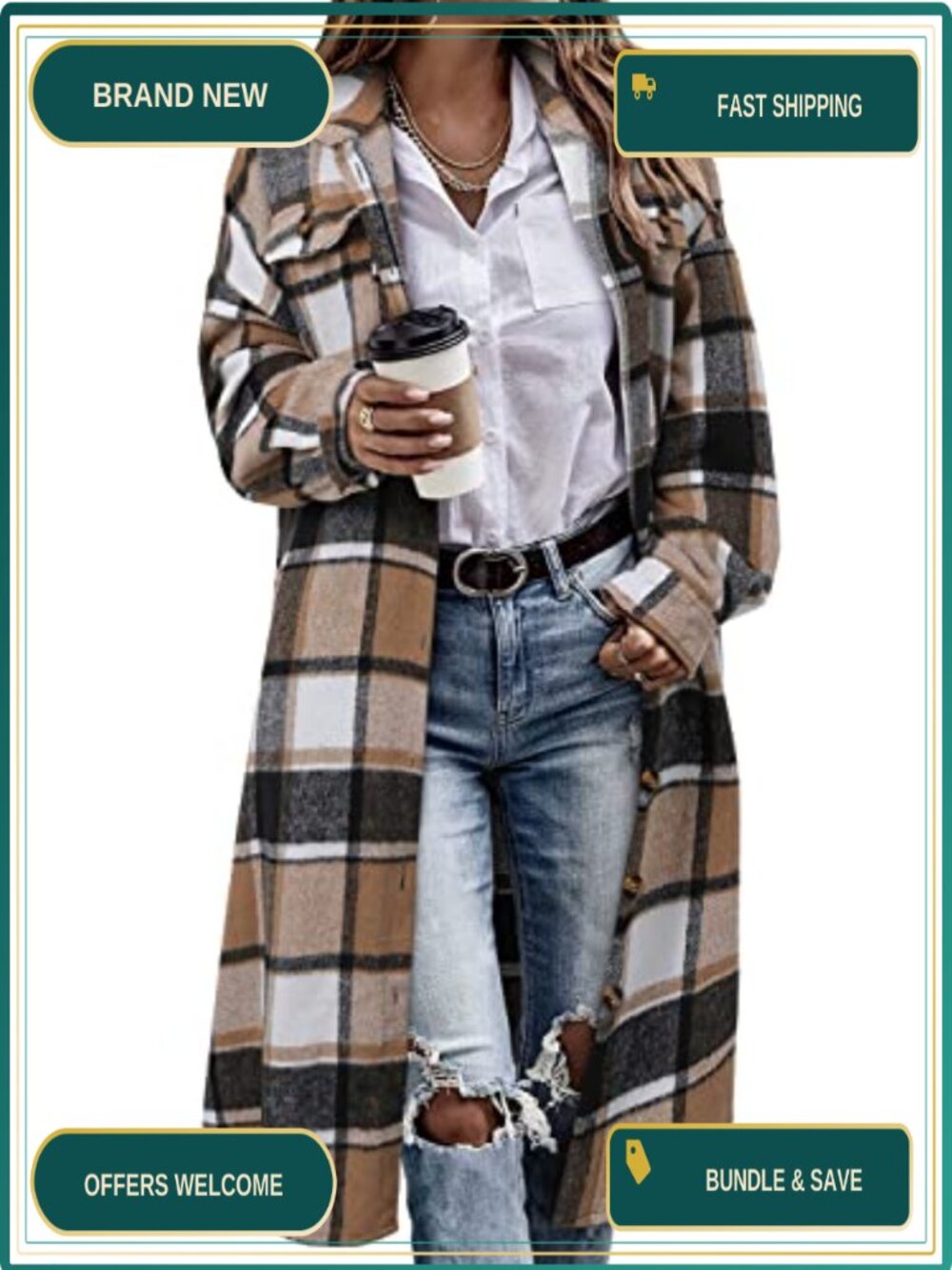 Oversized Long Plaid Shacket Flannel Shirt Jacket Corduroy Button Down
